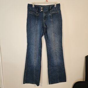 New York & Company Blue Flare Wide Leg Jeans